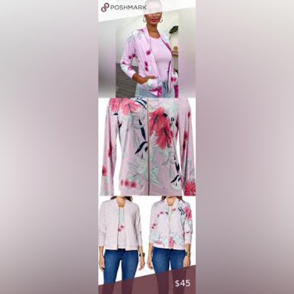 IMAN Chic Reversible Stretch Knit Bomber Floral Jacket Women’s Size 4X NWT - Picture 2 of 4